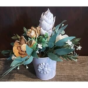 Easter Spring Faux  Flowers Paper wood Plants Home Pot Lavender Purple 9 x 3